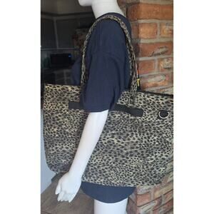 Athalon tote bag-Leopard print canvas- 14"x19"x2" 9"drop- excellent condition
